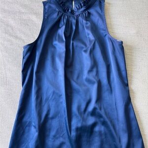 Ann Taylor Blue Ruffled Sleeveless Tank Top